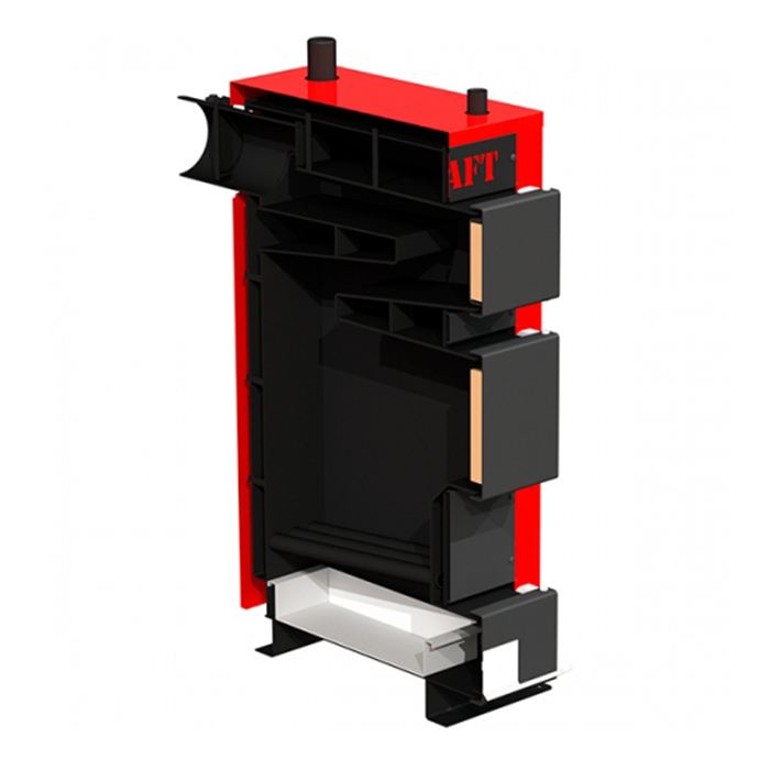 Розріз твердопаливного котла KRAFT E New — конструкція, камера згоряння, теплообмінник, водяна оболонка